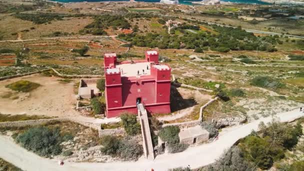 Widok Lotu Ptaka Czerwoną Wieżę Agaty Malcie — Wideo stockowe