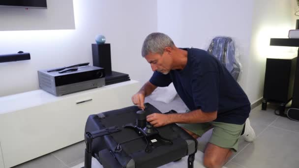 Male Repairman Repairing Office Chair Furniture Repair Assembly Concept Caucasian — Stock Video