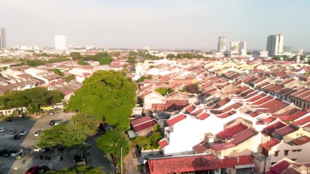 Вид Воздуха Малакку Беспилотника Малайзия Мелака Красочные Дома Прекрасный День — стоковое видео