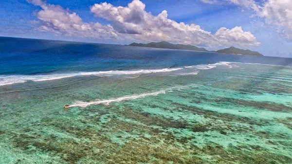 Αεροφωτογραφία Του Anse Source Argent Beach Στο Digue Σεϋχέλλες Νησιά — Φωτογραφία Αρχείου