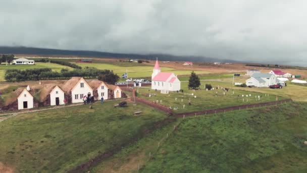 Glaumbaer Légi Képe Izland Glaumbaer Észak Izland Skagafjordur Kerületében Található — Stock videók