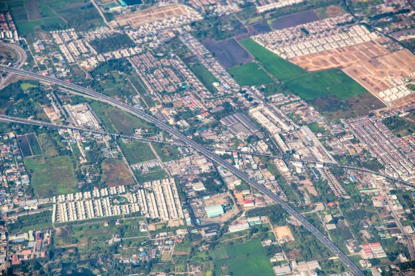 Vista Aérea Uma Grande Cidade Estradas Intersecção — Fotografia de Stock