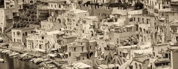 Αεροφωτογραφία Του Νησιού Procida Όμορφα Σπίτια Ιταλία Μαρίνα Κορικέλα — Φωτογραφία Αρχείου