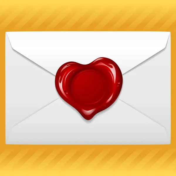 Envelope with wax seal in the shape of heart — Stock Vector