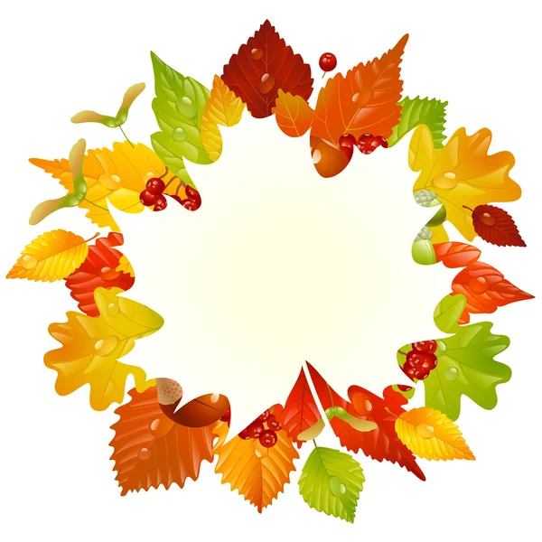 Herfst ronde frame met val blad, kastanje, acorn en ashberry — Stockvector