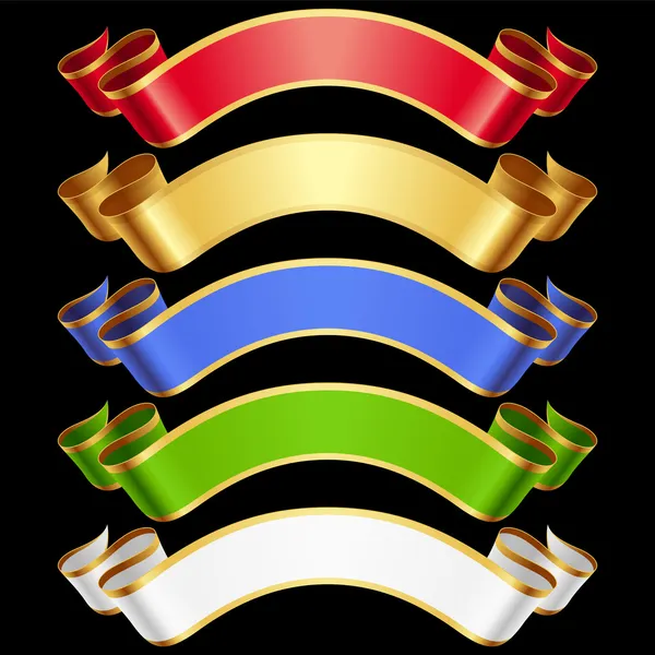 Ensemble de rubans vectoriels. Bannières multicolores isolées sur fond noir — Image vectorielle