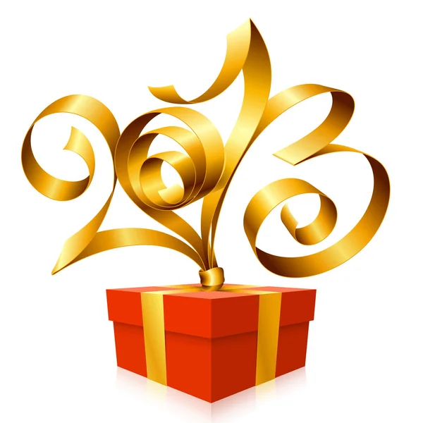 Vector gold ribbon in the shape of 2013 and gift box. Symbol of — Stock Vector