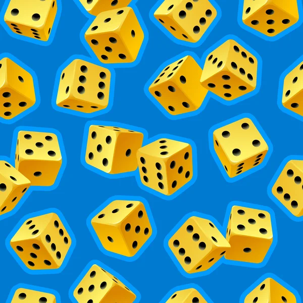 Vector dice seamless background. Yellow on blue — Stock Vector