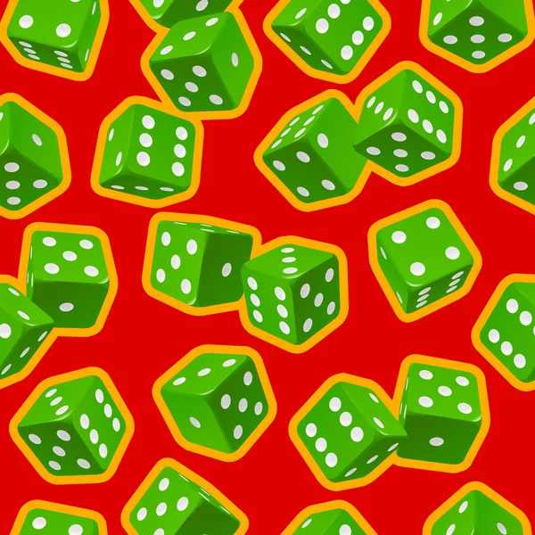 Dados vectoriales fondo sin costura. Verde sobre rojo — Vector de stock