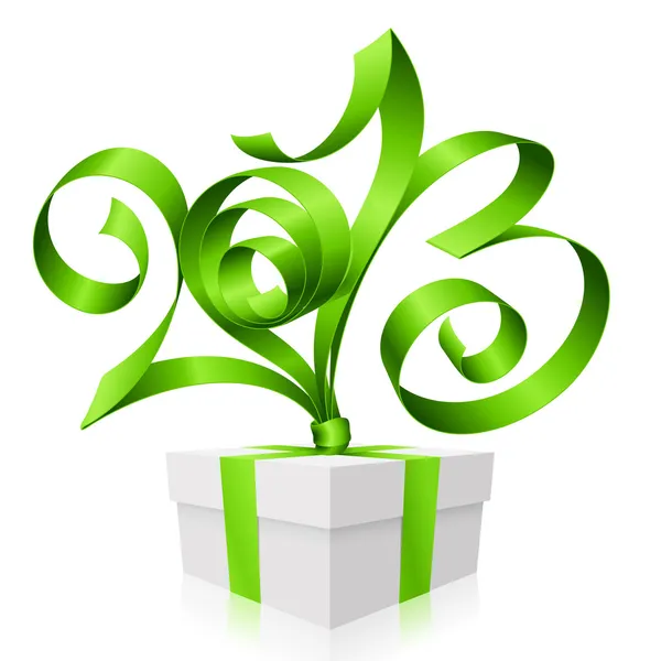 Vektor, zöld szalag alakú 2013 és ajándék doboz. — Stock Vector