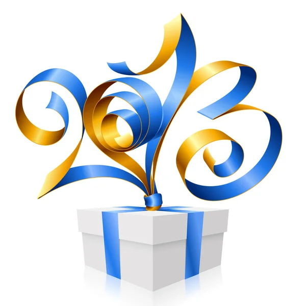 Векторна синя стрічка у формі 2013 року та подарункова коробка. Символ — стоковий вектор