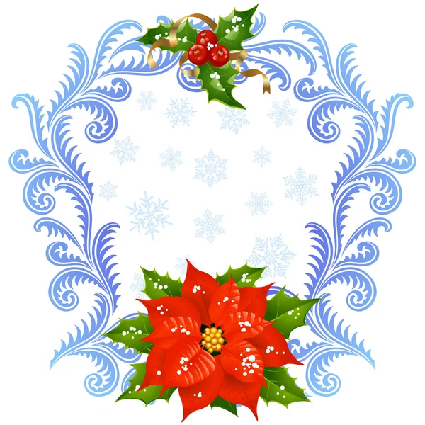 Noel ve yılbaşı tebrik kartı 5. holly ve kırmızı çiçek — Stok Vektör