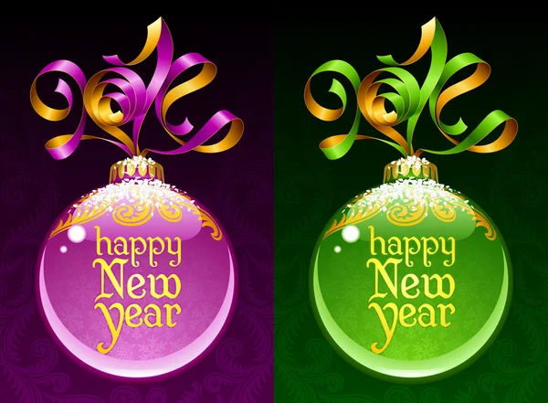 Marco de círculo de Navidad y Año Nuevo. Cinta vectorial en forma de 2014 y bola de vidrio . — Vector de stock