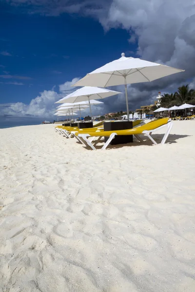 Strand Lounge med paraplyer - Stock-foto