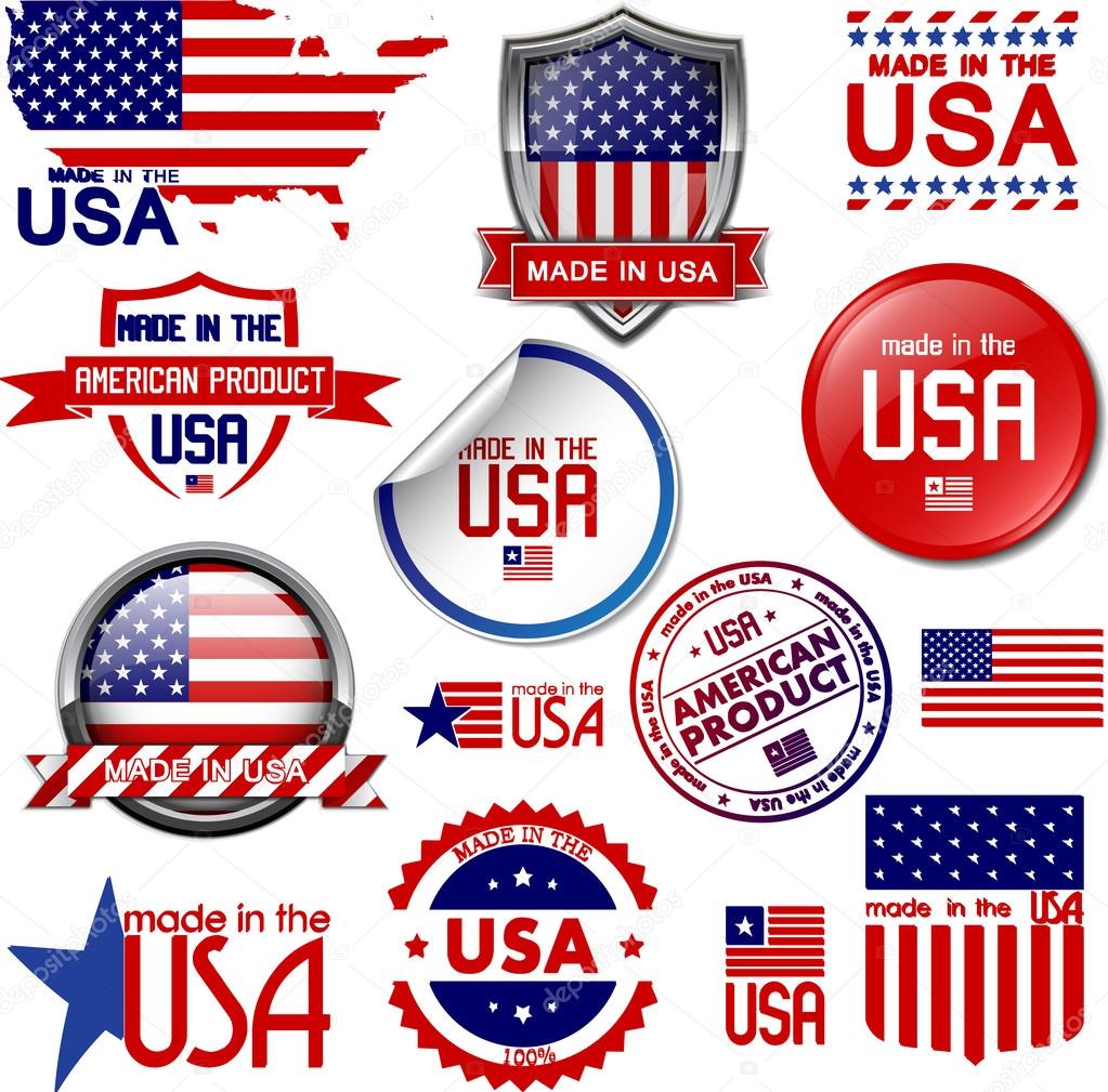 Made in the USA. Set of vector graphic icons and labels