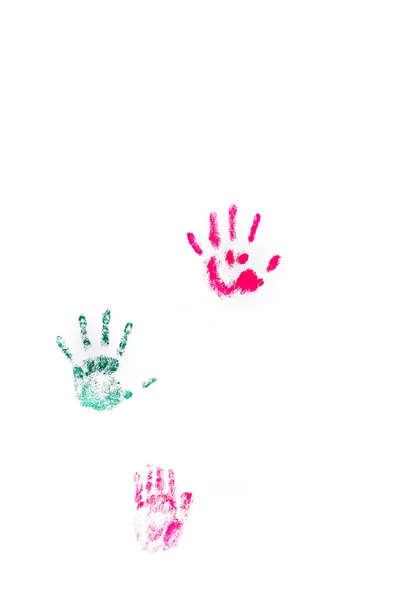 Children's hand prints on white wall — Stock Photo, Image