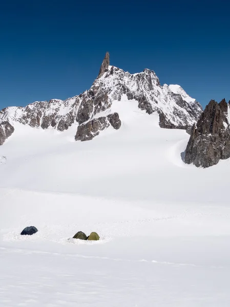 Campamento Base de Montaña: las carpas de un grupo de montañeros que ai —  Fotos de Stock