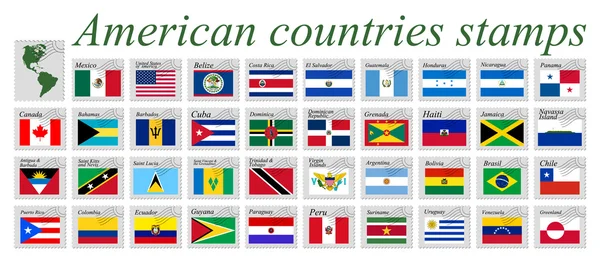 Amerika ülkeleri pullar — Stok Vektör
