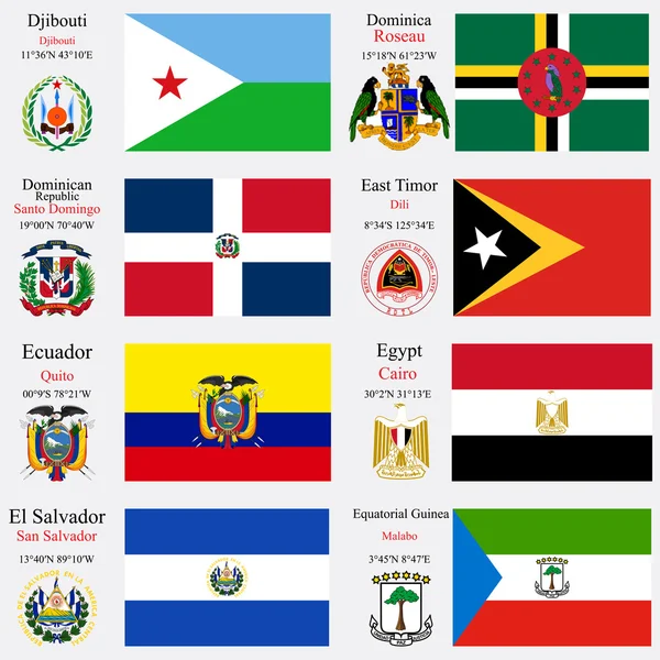 Banderas del mundo y capitales conjunto 7 — Vector de stock