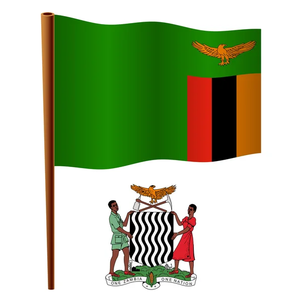Dalgalı Zambiya bayrağı — Stok Vektör