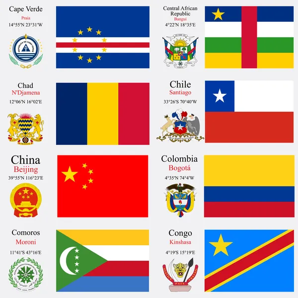 Wereld vlaggen en hoofdsteden ingesteld 5 — Stockvector