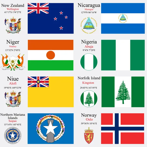 Bandiere e capitali mondiali set 17 — Vettoriale Stock