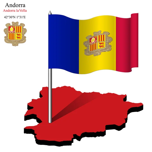 Andorra ondulada bandera sobre mapa — Archivo Imágenes Vectoriales