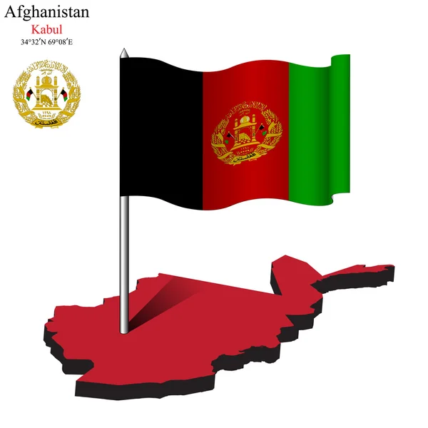 Afganistan harita üzerinde dalgalı bayrağı — Stok Vektör