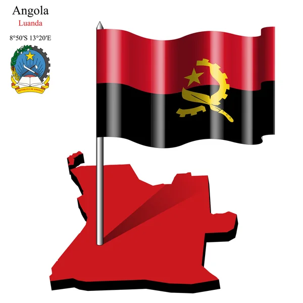 Angola golvende vlag over kaart — Stockvector