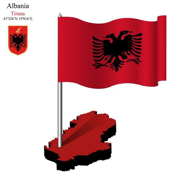 Albania drapeau ondulé sur la carte — Image vectorielle