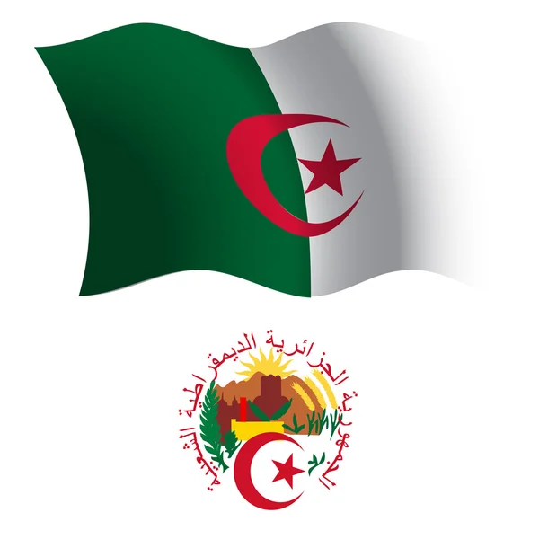 Algeria wavy flag and coat — Stock Vector