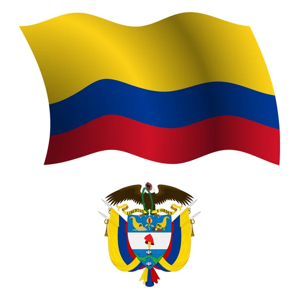 Colombia bandera ondulada y abrigo — Archivo Imágenes Vectoriales