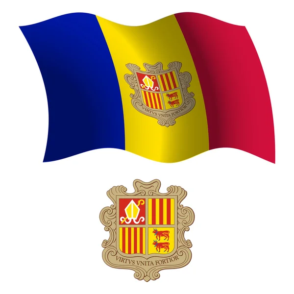 Andorra ondulada bandera y abrigo — Archivo Imágenes Vectoriales