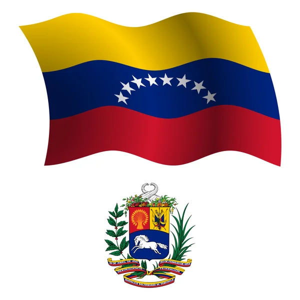 Пальто і хвилясті прапор Венесуели — стоковий вектор