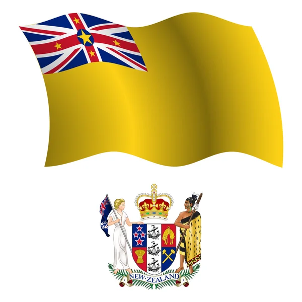 Niue ondulado bandera y abrigo — Archivo Imágenes Vectoriales