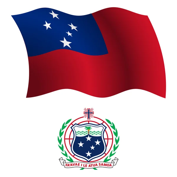 Samoa ondulada bandera y abrigo — Vector de stock