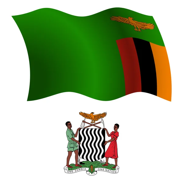 Zambia wavy flag and coat — Stock Vector