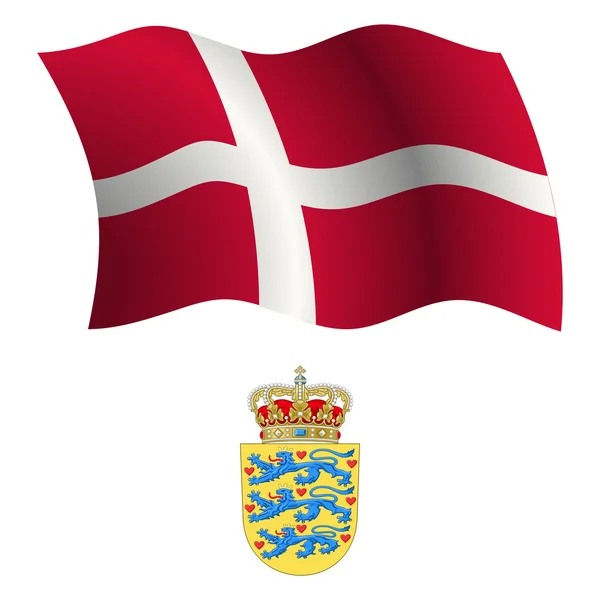 Danemark drapeau ondulé et manteau — Image vectorielle