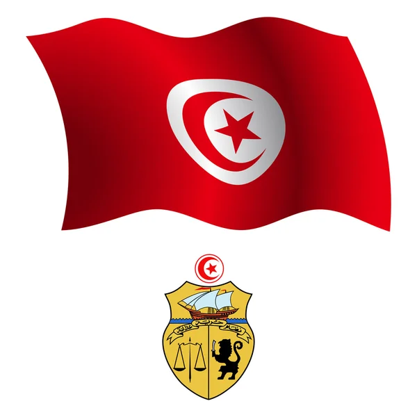 Tunisia bandiera ondulata e cappotto — Vettoriale Stock