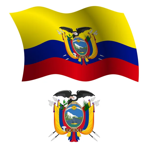 Ecuador wavy flag and coat — Stock Vector