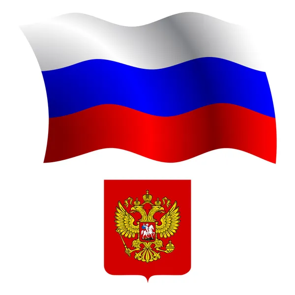 Russia wavy flag and coat — Stock Vector