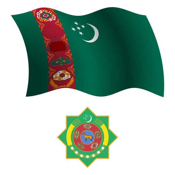 Bendera dan mantel bergelombang turkmenistan - Stok Vektor