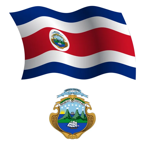 Costa Rica bandeira ondulada e casaco —  Vetores de Stock