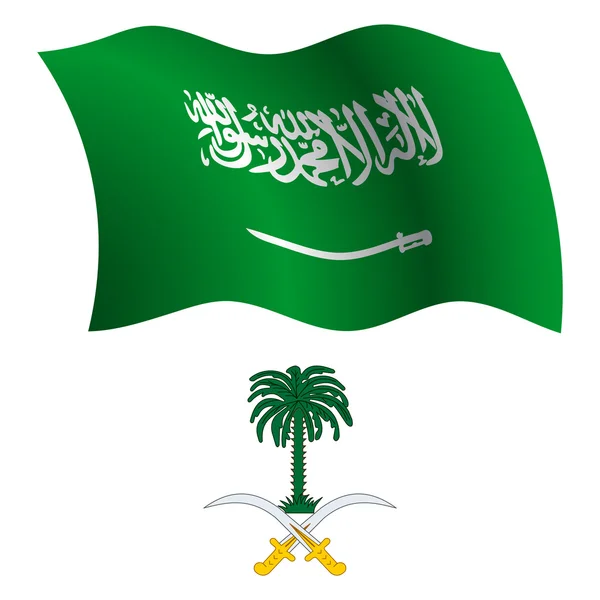 Saudi arabia wavy flag and coat — Stock Vector