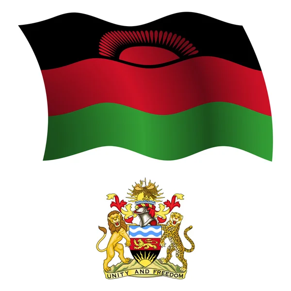 Malawi wavy flag and coat — Stock Vector