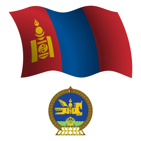 Mongolië golvende vlag en jas — Stockvector