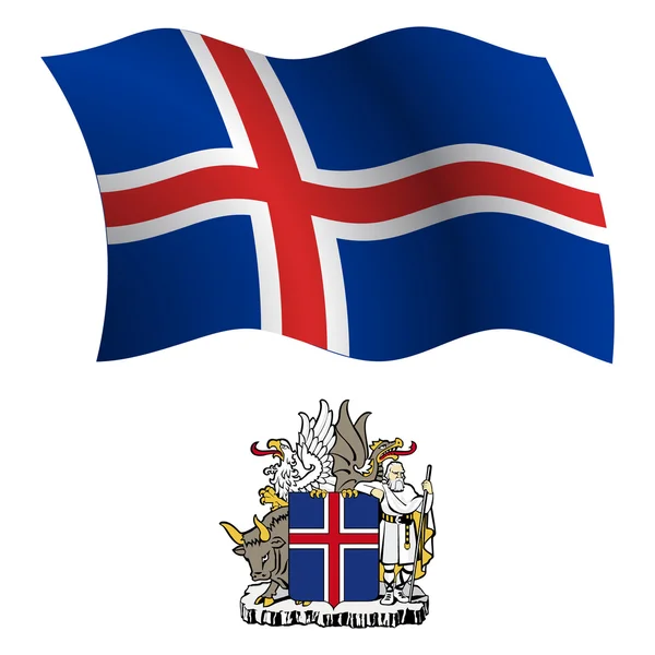 Iceland bandeira ondulada e casaco — Vetor de Stock