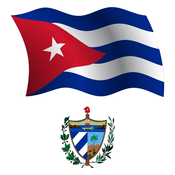 Cuba ondulada bandera y abrigo — Vector de stock
