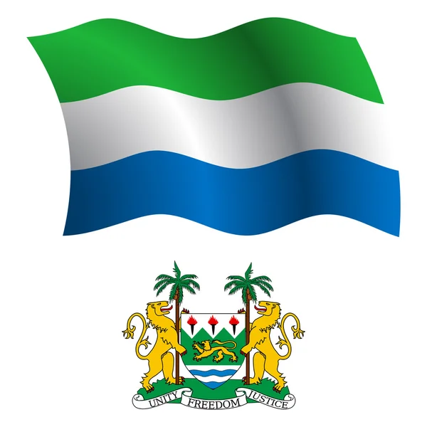 Sierra Leona ondulada bandera y abrigo — Archivo Imágenes Vectoriales