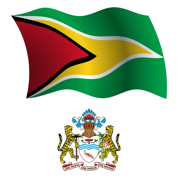Guyana wavy flag and coat — Stock Vector